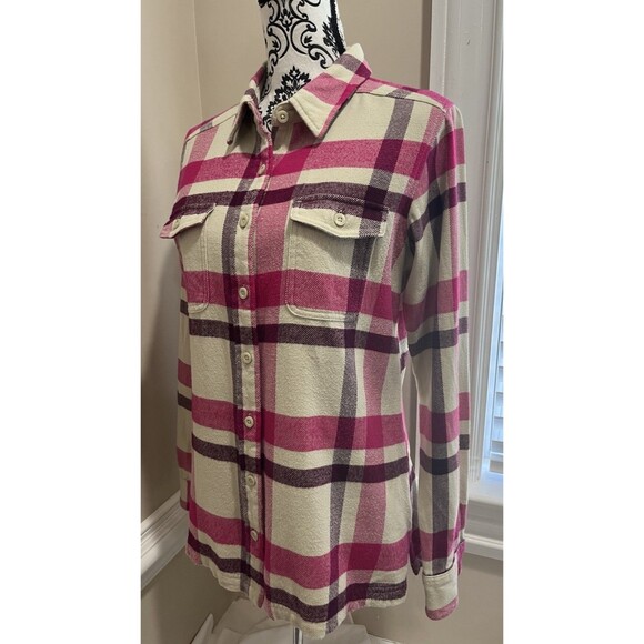 Patagonia Organic Cotton Sz 8 Button Down Shirt Pink Purple Plaid Preppy Comfy - Picture 6 of 12
